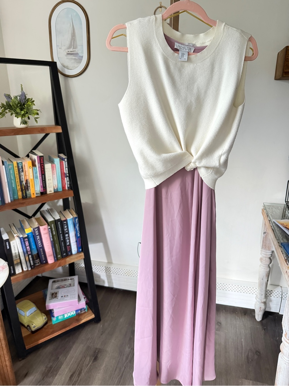 Rachel Zoe 2-Piece Mauve Maxi Dress & Ivory Knit Twist Top Size M - Picture 2 of 4